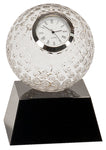0009  -  5" Clear Crystal Golf Ball Clock with Black Pedestal Base