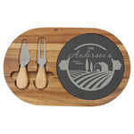 12 1/2" x 7 3/4" Acacia Wood/Slate Oval Cheese Set with Two Tools