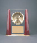 0004  -  Glass Desk Clock with Gold Bezel & Rosewood Piano Finish